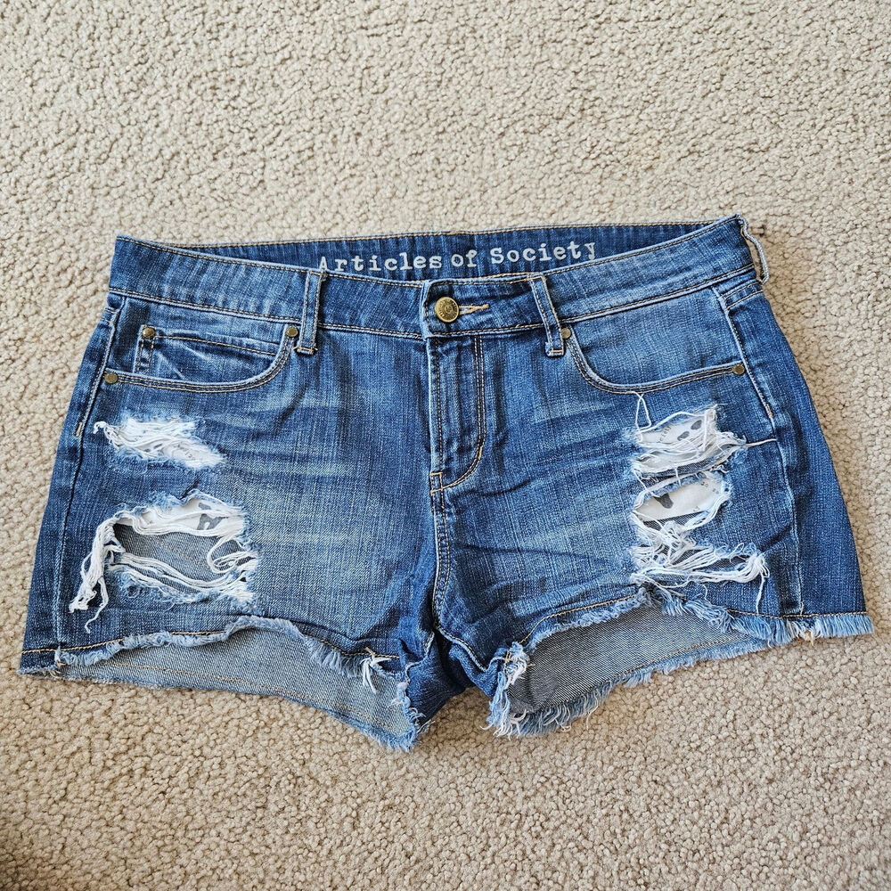 Articles of Society Madre Hialeah Destroyed Cut Off Denim Jean Shorts 29